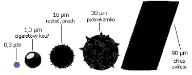 Porovnání velikosti mikročástic prachu v bytě